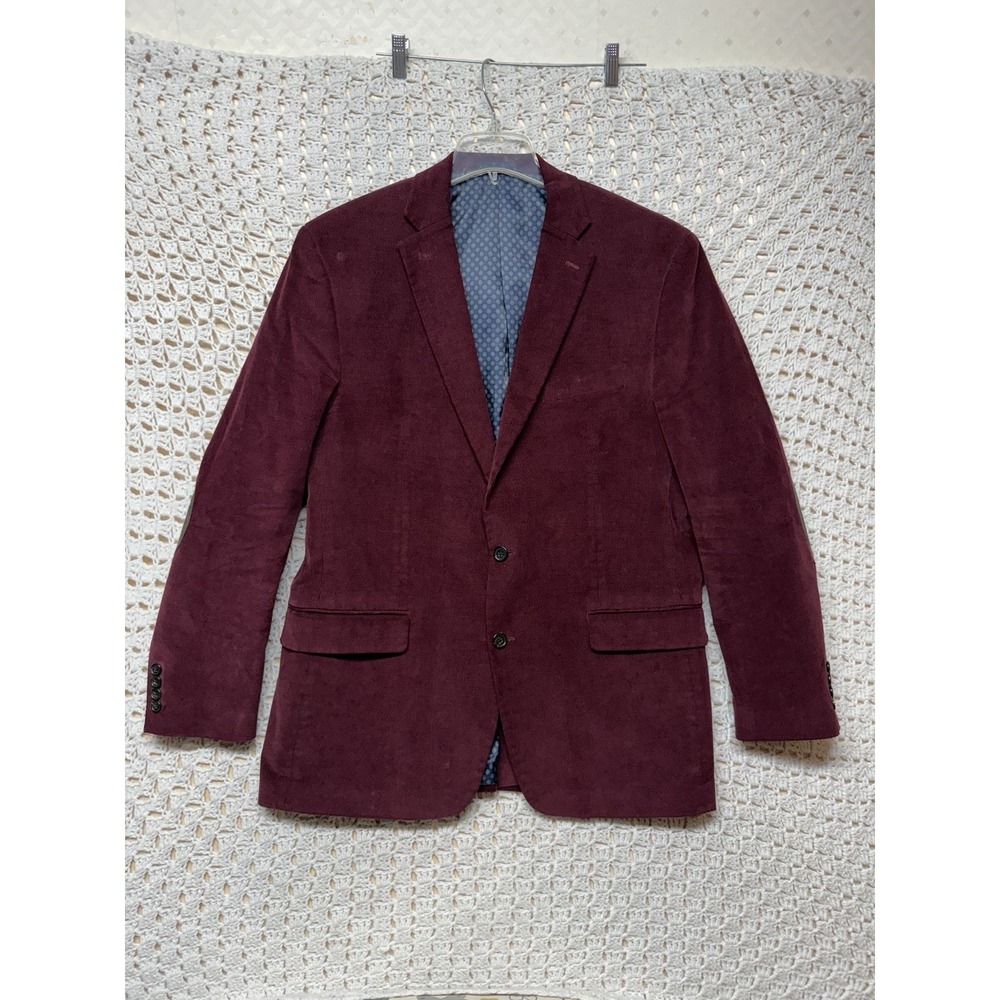 Ralph Lauren Blazer Dinner Jacket Men 44L Corduroy Burgundy 2Button Patch Elbow
